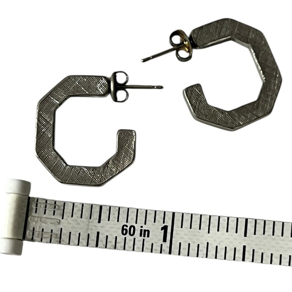 Silver Geometric “C” Shape Hoop Earrings - Picture 5 of 8